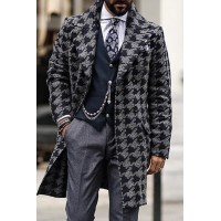 Mid-length Houndstooth Print Coat
