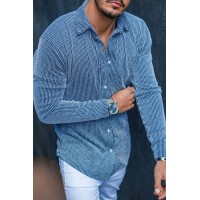 Vertical Pattern Slim-fit Lapel Long-sleeved Shirt