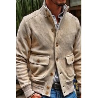 Stand Collar Solid Color Casual Top Jacket
